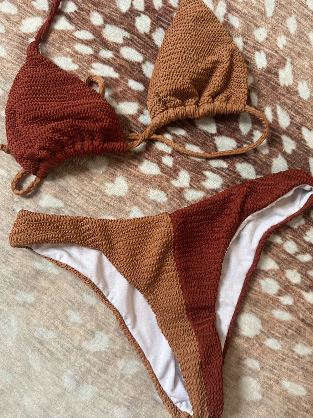 Two-Tone Rust and Camel Crochet Bikini Set NWOT - Picture 2 of 3
